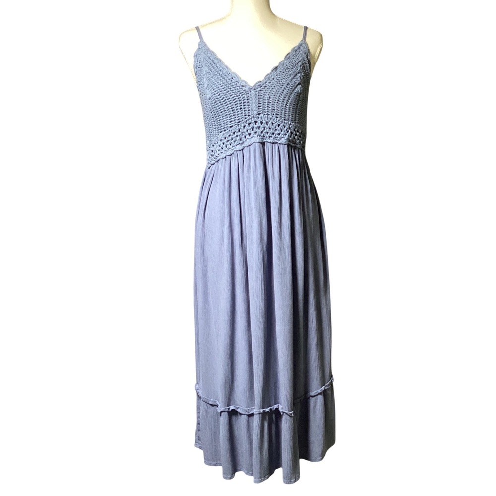 Blush Crochet Boho Midi Dress Women Size Large Blue Summer Festival Sundress